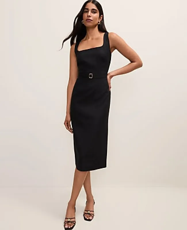 Ann Taylor Petite Belted Column Midi Dress in Linen Blend made by Ann Taylor