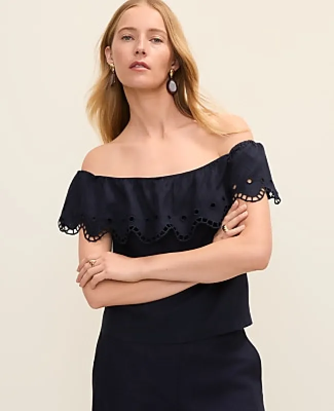 Ann Taylor Off-The-Shoulder Top in Linen Blend made by Ann Taylor