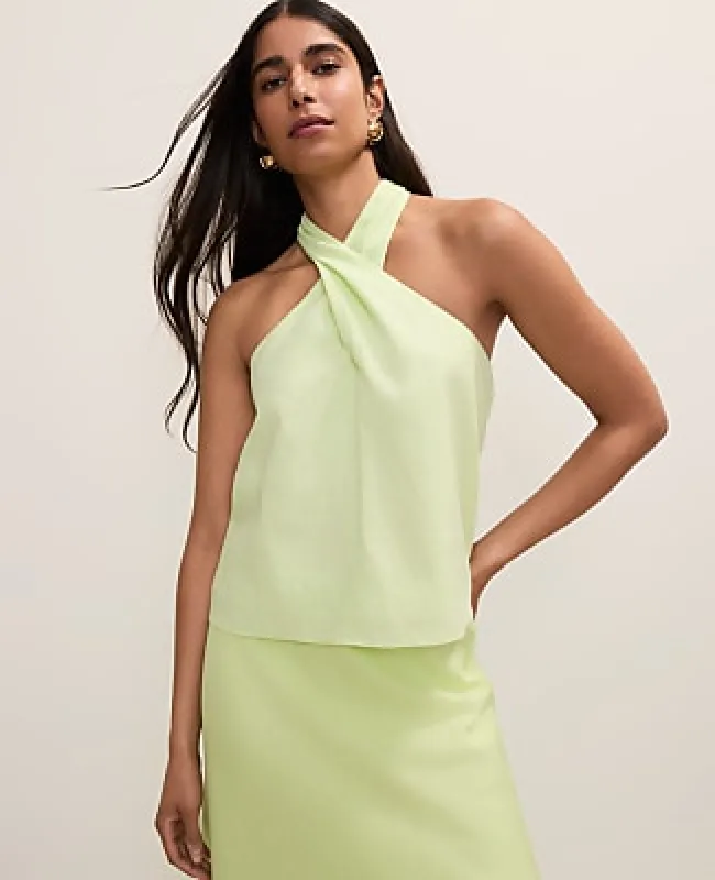 Ann Taylor Twist Halter Top in Linen Blend made by Ann Taylor