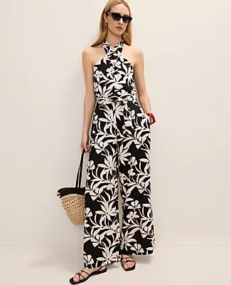 Ann Taylor The Petite Wide-Leg Paperbag Pant in Floral Linen Blend sold by Ann Taylor