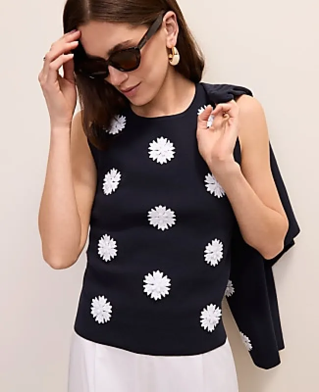 Ann Taylor Petite Floral Appliqué Sweater Shell Top made by Ann Taylor