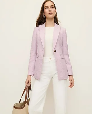 Ann Taylor The Petite Long Single Button Blazer in Tweed sold by Ann Taylor
