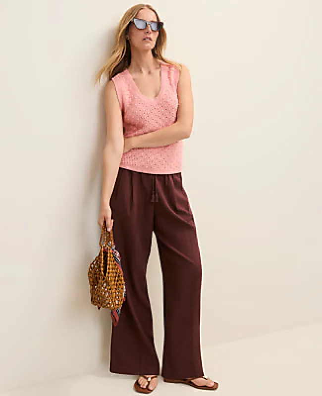 Ann Taylor Petite Weekend Easy Fit Wide-Leg Pant in Linen Blend made by Ann Taylor
