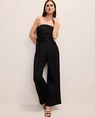 Ann Taylor Belted Strapless Jumpsuit in Linen Blend sold by Ann Taylor