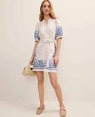 Ann Taylor Weekend Paisley Puff Sleeve Mini Dress in Linen Blend sold by Ann Taylor