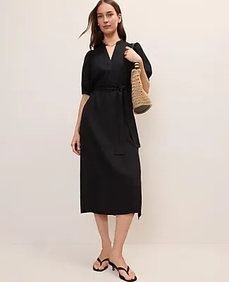 Ann Taylor Puff Sleeve Midi Dress in Linen Blend sold by Ann Taylor