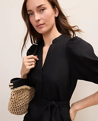 Ann Taylor Puff Sleeve Midi Dress in Linen Blend sold by Ann Taylor product image thumbnail 3