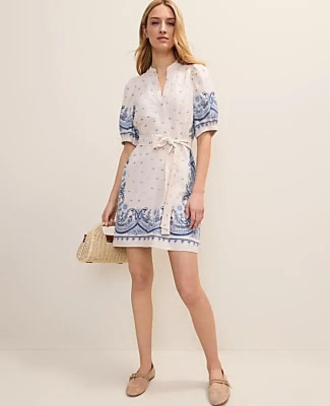 Ann Taylor Weekend Paisley Puff Sleeve Mini Dress in Linen Blend made by Ann Taylor