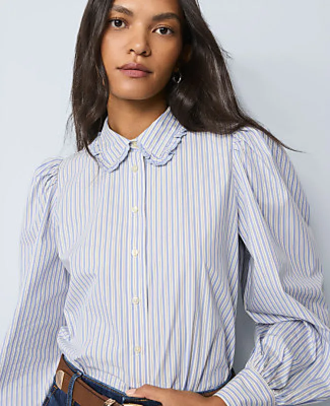 Ann Taylor Weekend Striped Ruffle Collar Blouse made by Ann Taylor
