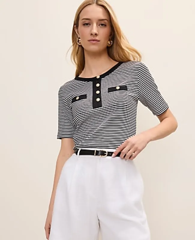 Ann Taylor Contrast Trim Henley Top made by Ann Taylor