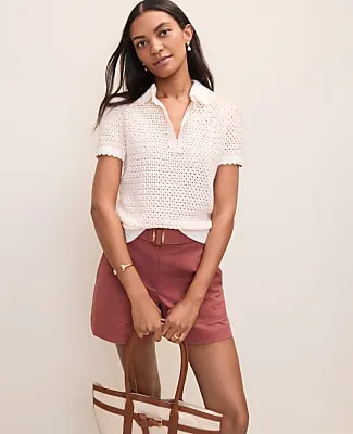 Ann Taylor Weekend Texture Stitch Polo Sweater sold by Ann Taylor