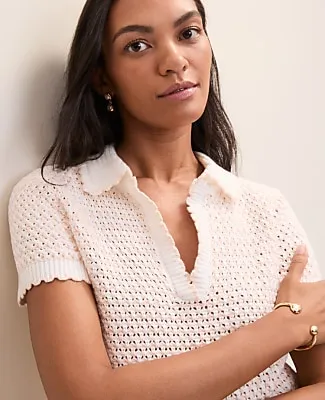 Ann Taylor Weekend Texture Stitch Polo Sweater sold by Ann Taylor product image thumbnail 3