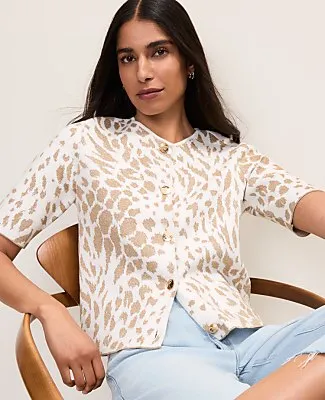 Ann Taylor Petite Animal Print Short Sleeve Cardigan sold by Ann Taylor product image thumbnail 3