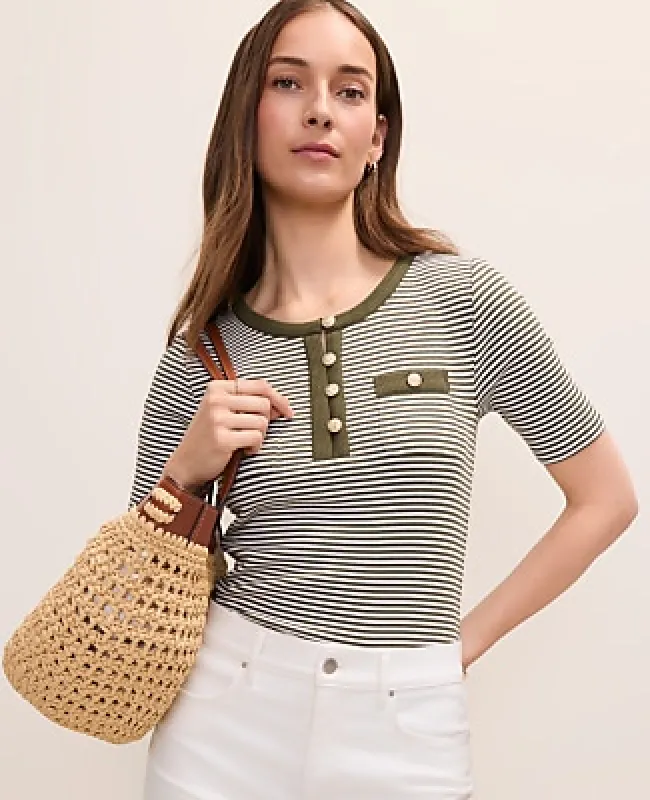 Ann Taylor Contrast Trim Henley Top made by Ann Taylor