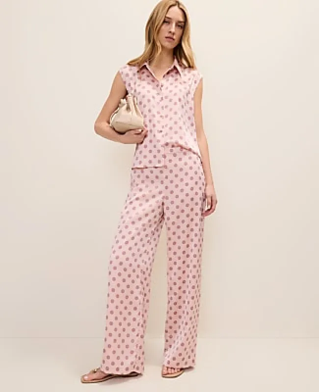 Ann Taylor The Petite Side Zip Wide-Leg Pant in Geo Satin made by Ann Taylor