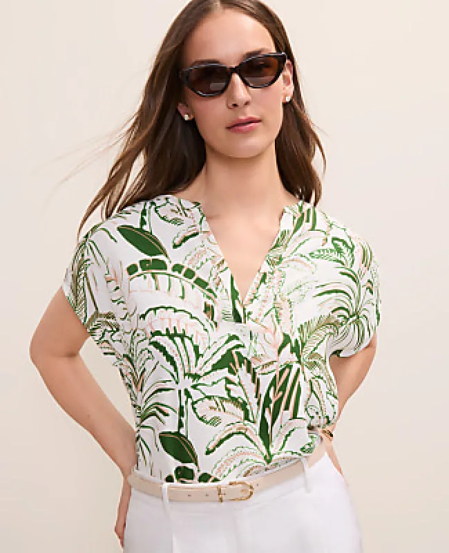 Ann Taylor Palm Print Mixed Media Top made by Ann Taylor