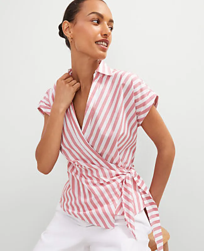 Ann Taylor Striped Collared Tie Waist Top made by Ann Taylor
