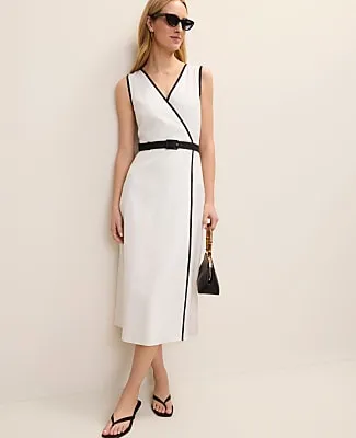 Ann Taylor Petite Belted Midi Dress in Linen Blend sold by Ann Taylor