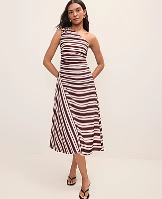 Ann Taylor Weekend Striped One-Shoulder Midi Dress sold by Ann Taylor
