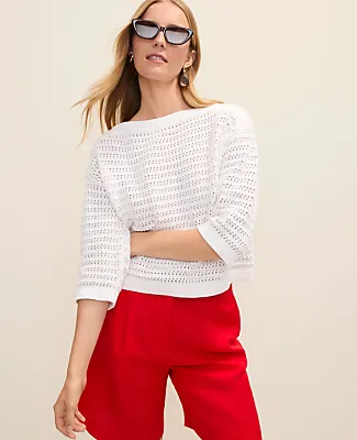 Ann Taylor Pointelle Boatneck Sweater sold by Ann Taylor