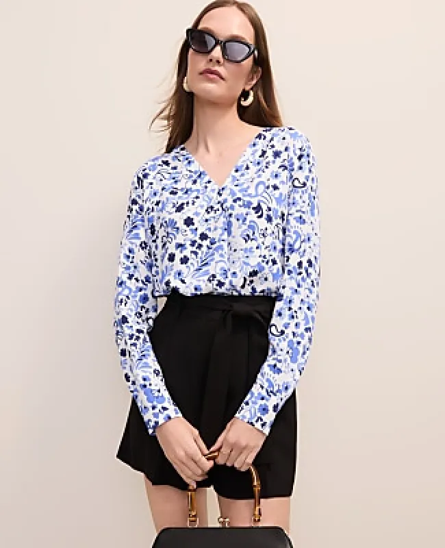 Ann Taylor Paisley Mixed Media Pleat Front Top made by Ann Taylor