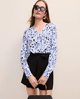 Ann Taylor Paisley Mixed Media Pleat Front Top sold by Ann Taylor