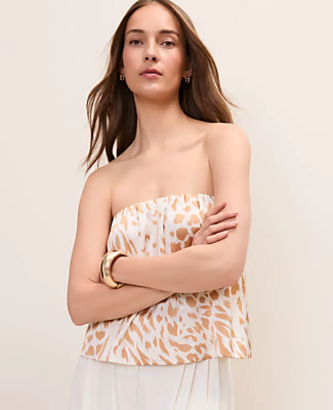 Ann Taylor Animal Print Strapless Top in Satin made by Ann Taylor