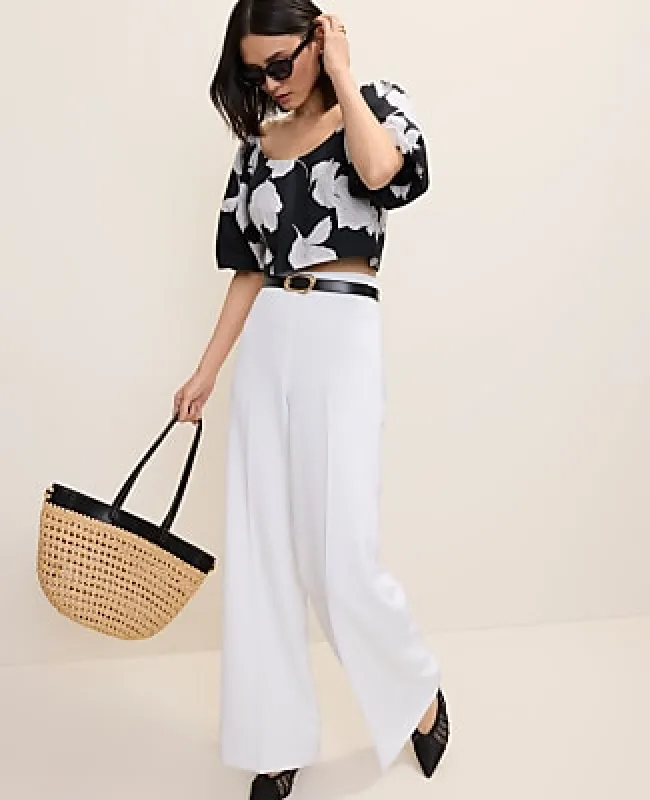 Ann Taylor The Petite Side Zip Wide-Leg Pant in Fluid Crepe made by Ann Taylor