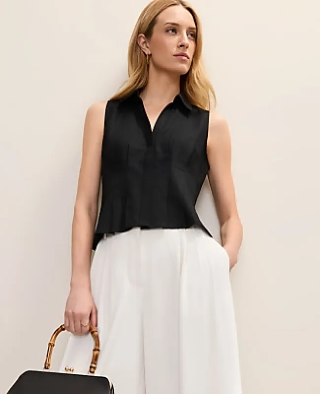 Ann Taylor Petite Sleeveless Flare Shirt in Linen Blend made by Ann Taylor