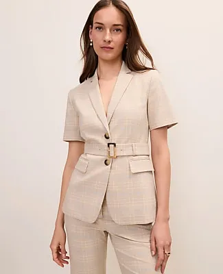 Ann Taylor The Petite Belted Greenwich Blazer in Plaid sold by Ann Taylor