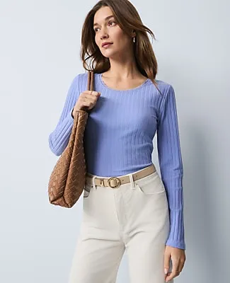 Ann Taylor Petite Weekend Lace Trim Pointelle Top sold by Ann Taylor