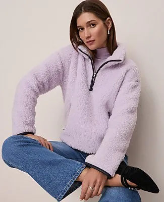Ann Taylor Weekend Half-Zip Sherpa Pullover sold by Ann Taylor product image thumbnail 3