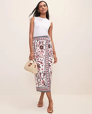 Ann Taylor Petite Weekend Palm Print Wrap Skirt in Linen Blend sold by Ann Taylor