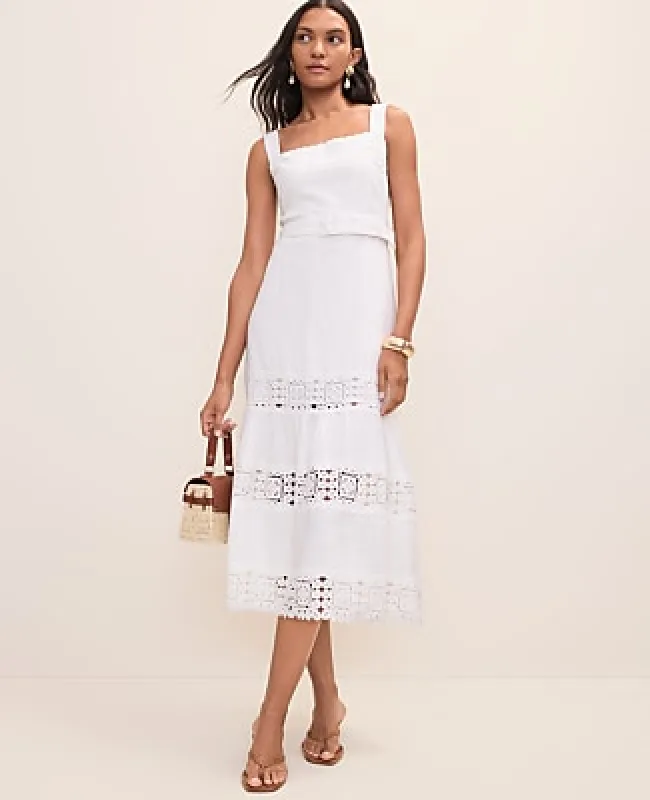 Ann Taylor Embroidered Midi Dress in Linen Blend made by Ann Taylor