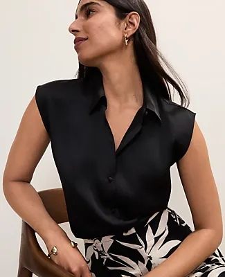Ann Taylor Collared Satin Blouse sold by Ann Taylor product image thumbnail 3