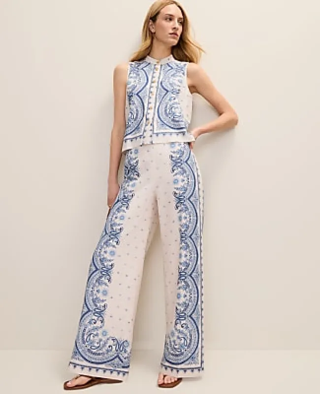 Ann Taylor Weekend Easy Wide-Leg Pant in Paisley Linen Blend made by Ann Taylor