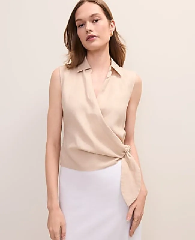 Ann Taylor Tie Waist Blouse in Linen made by Ann Taylor