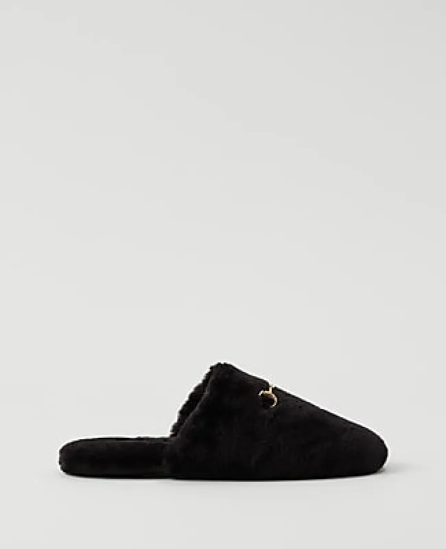 Ann Taylor Weekend Horsebit Fuzzy Slide Flat made by Ann Taylor