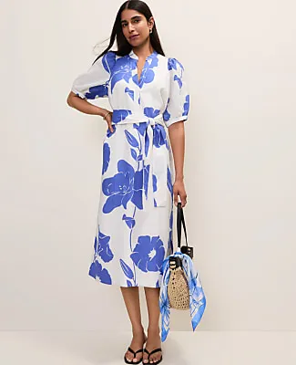 Ann Taylor Floral Puff Sleeve Midi Dress in Linen sold by Ann Taylor