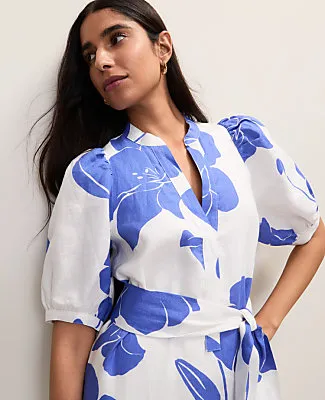 Ann Taylor Floral Puff Sleeve Midi Dress in Linen sold by Ann Taylor product image thumbnail 3