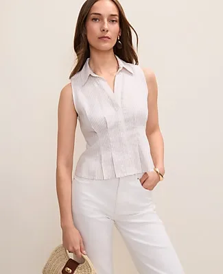 Ann Taylor Petite Sleeveless Flare Shirt in Linen Blend sold by Ann Taylor