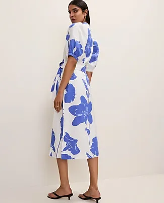 Ann Taylor Floral Puff Sleeve Midi Dress in Linen sold by Ann Taylor product image thumbnail 2