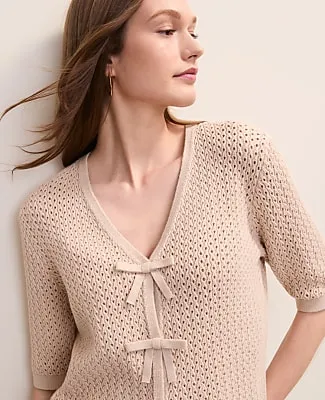 Ann Taylor Textured Stitch Bow Cardigan sold by Ann Taylor product image thumbnail 3