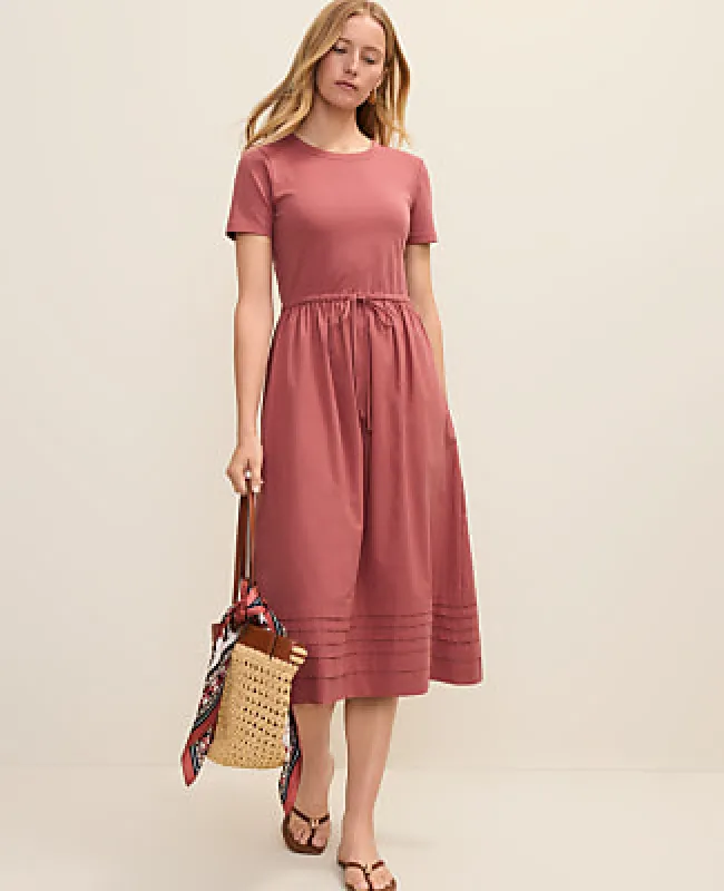 Ann Taylor Petite Weekend Mixed Media Crew Neck Midi Dress made by Ann Taylor