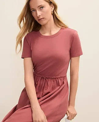 Ann Taylor Petite Weekend Mixed Media Crew Neck Midi Dress sold by Ann Taylor product image thumbnail 3