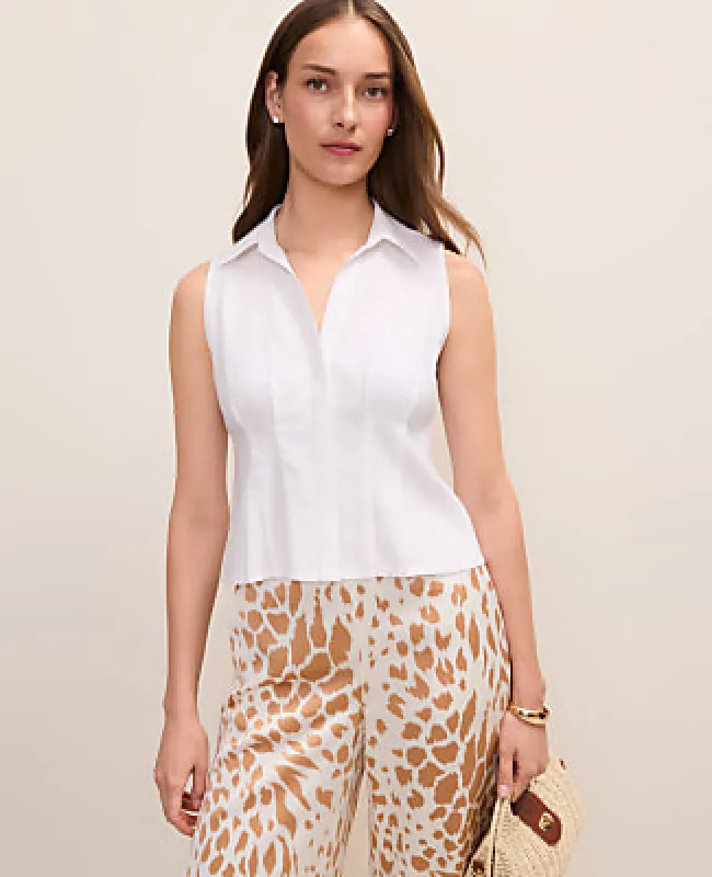 Ann Taylor Petite Sleeveless Flare Shirt in Linen Blend made by Ann Taylor