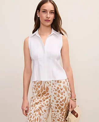 Ann Taylor Petite Sleeveless Flare Shirt in Linen Blend sold by Ann Taylor