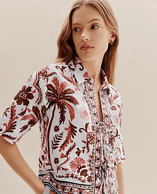Ann Taylor Weekend Triple Tie Top in Linen Blend sold by Ann Taylor
