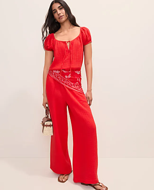 Ann Taylor The Petite Easy Fit Wide-Leg Pant in Cotton Gauze made by Ann Taylor