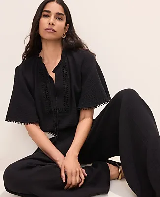 Ann Taylor The Easy Fit Wide-Leg Pant in Cotton Gauze sold by Ann Taylor
